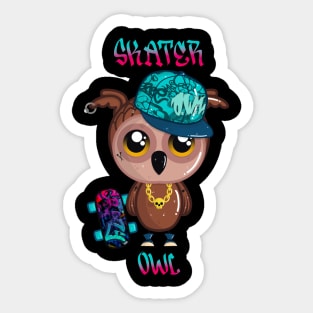 Skater Owl with Skateboard and Cap Sticker